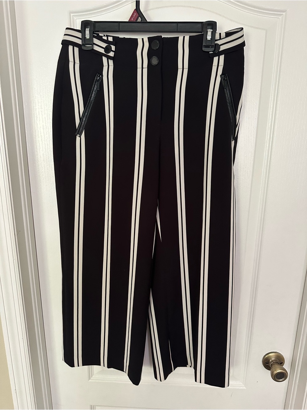 Karl Lagerfeld Black and White Vertical-Stripe Wide Leg Pants